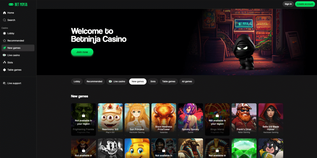 Bet Ninja casino - Voted best non UK casino 2025